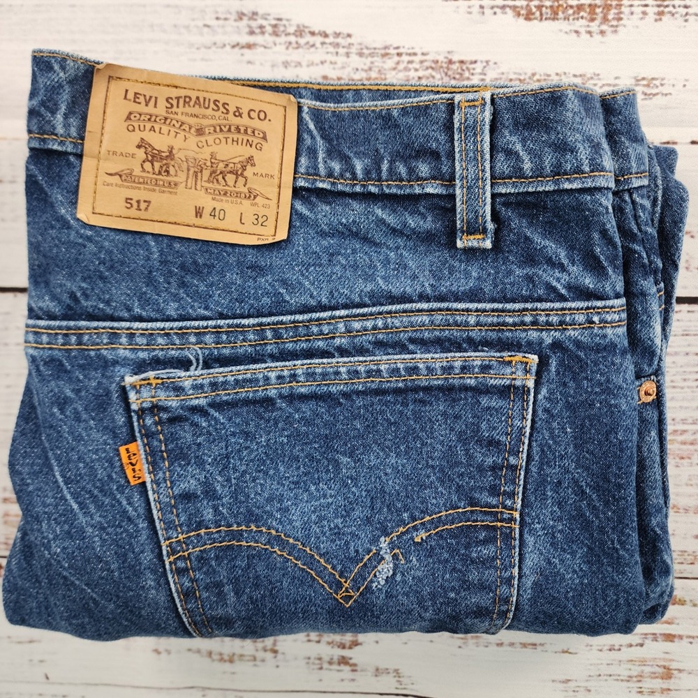 Vintage Levis 517 Bootcut Jeans Mens 40x32 USA Orange Tab‎ Blue Denim